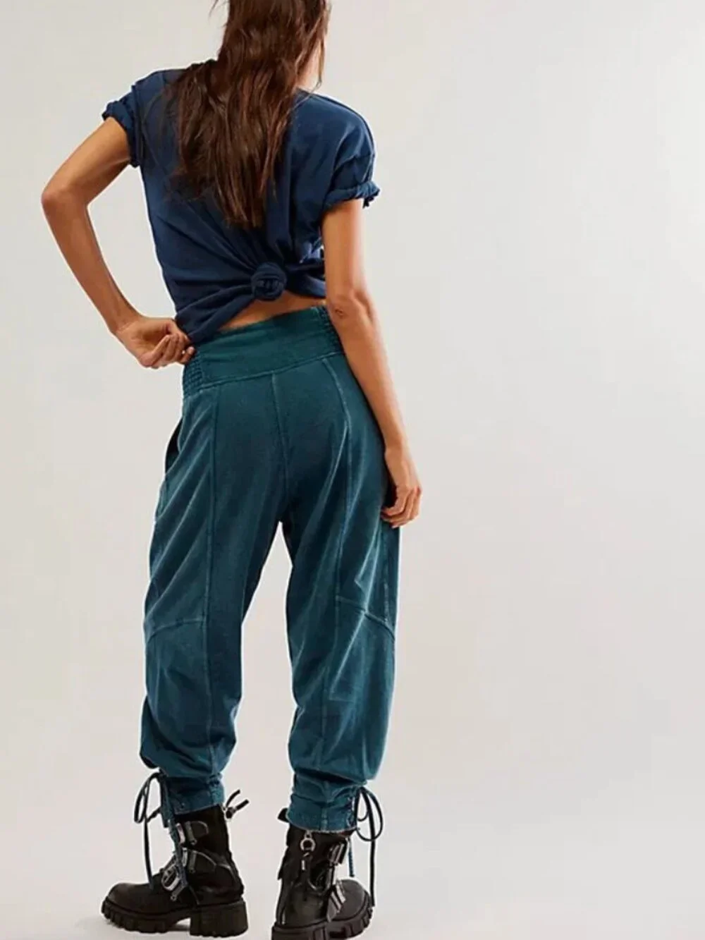 Free People FP One Billie Pants Smocked Pleated Pocket Tie Waistband M